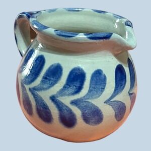 German salt glaze cobalt blue pitcher vase creamer  vintage pottery handmade